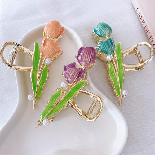 Hair Claw Clips Zinc Alloy with Plastic Pearl Flower plated fashion jewelry nickel lead & cadmium free Sold By PC