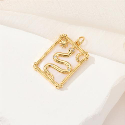 Cubic Zirconia Micro Pave Brass Pendant with White Shell plated DIY & micro pave cubic zirconia golden Sold By PC