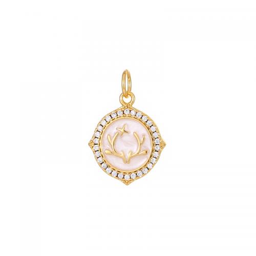 Cubic Zirconia Micro Pave Brass Pendant with White Shell plated DIY & micro pave cubic zirconia & enamel golden Sold By PC