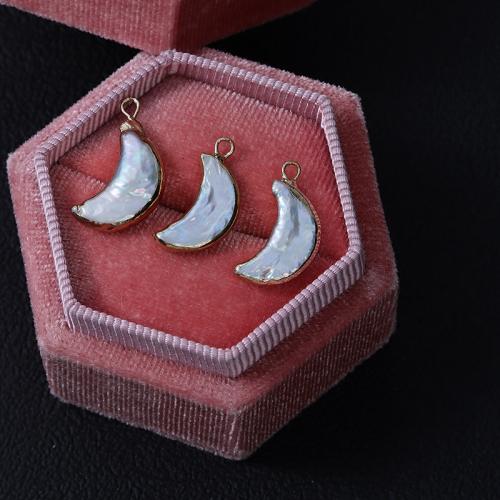 Freshwater Pearl Pendants with Brass Moon gold color plated DIY white Sold By PC