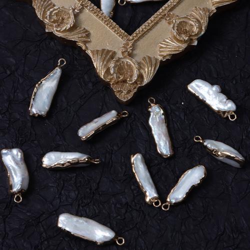 Freshwater Pearl Pendants with Brass Biwa gold color plated DIY white Length about 9-11mm Hight about 20-30mm Sold By PC
