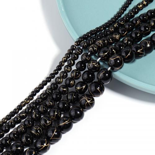 Natural Black Stone Beads Round DIY black Sold By Strand