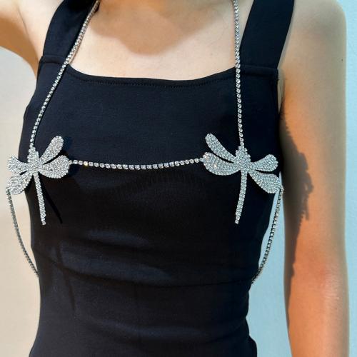 Body Chain Jewelry Brass Dragonfly plated fashion jewelry & with rhinestone silver color nickel lead & cadmium free Sold By PC