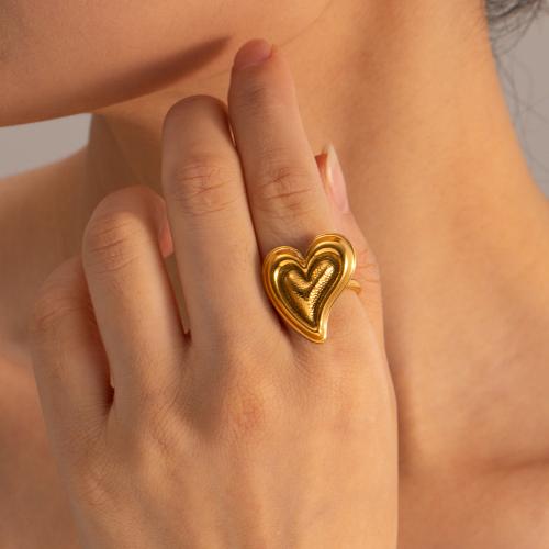 Ring Finger ze stali nierdzewnej, Stal nierdzewna 304, Serce, Powlekane, biżuteria moda, złoty, Ring inner diameter:1.71cm, sprzedane przez PC