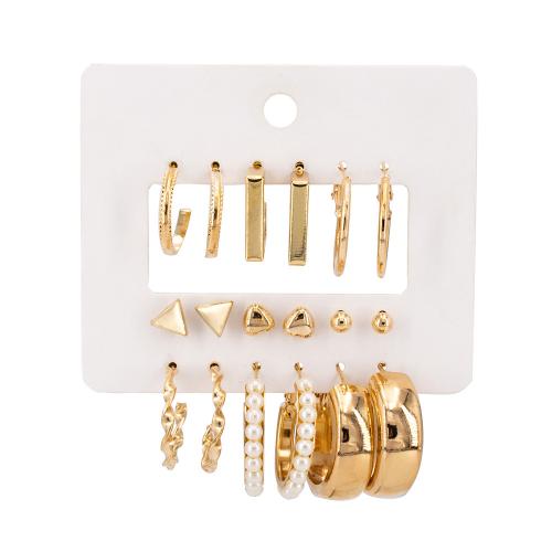 aleación de zinc Aretes, con Perlas plásticas, chapado en color dorado, Joyería & para mujer, earring length 3-40mm, Vendido por Set