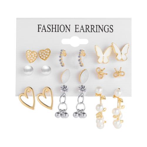 Zinc Alloy Earring Set with Plastic Pearl plated for woman & enamel & with rhinestone Sold By Set