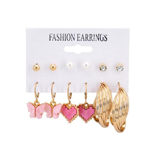 Zinc Alloy Earring Set with Resin & Plastic Pearl gold color plated fashion jewelry & for woman & with rhinestone earring length 5-30mm Sold By Set