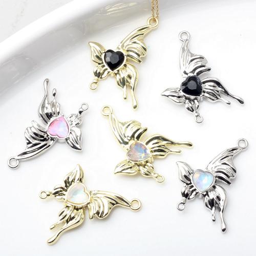 Zinc Alloy Connector Butterfly plated DIY & with rhinestone & 1/1 loop nickel lead & cadmium free Sold By PC