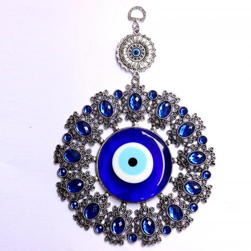 Hanging Ornaments Zinc Alloy with Lampwork Flower silver color plated evil eye pattern & with rhinestone blue nickel lead & cadmium free Sold By PC