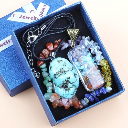 Edelstenen sieraden sets, Edelsteen, mode sieraden, gemengde kleuren, 73x93mm, Verkocht door box