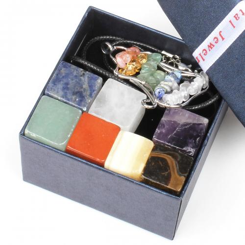 Edelstenen sieraden sets, Edelsteen, mode sieraden, gemengde kleuren, 73x45mm, Verkocht door box