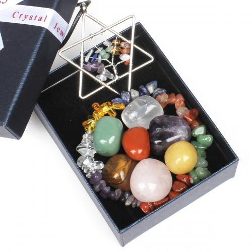 Edelstenen sieraden sets, Edelsteen, mode sieraden, gemengde kleuren, 42x50mm, Verkocht door box