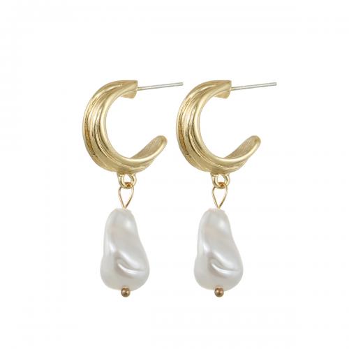 Zinc Alloy Stud Earring with Plastic Pearl plated fashion jewelry & for woman gold nickel lead & cadmium free Sold By Pair
