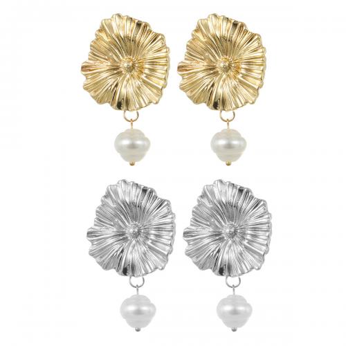 Zinc Alloy Stud Earring with Plastic Pearl Flower plated fashion jewelry & for woman nickel lead & cadmium free Sold By Pair