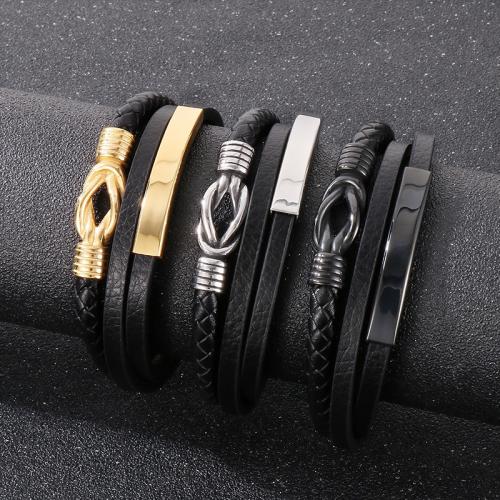Leather Cord Bracelet Faux Leather with 304 Stainless Steel with 6mm extender chain plated three layers & fashion jewelry & for man nickel lead & cadmium free Length Approx 210 mm Sold By PC