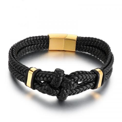 Leather Cord Bracelet Faux Leather with 304 Stainless Steel with 6mm extender chain plated Double Layer & fashion jewelry & for man nickel lead & cadmium free Length Approx 210 mm Sold By PC