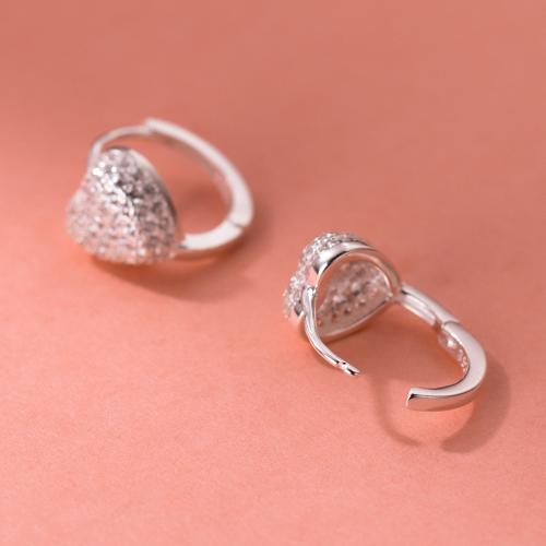 Cubic Zirconia Micro Pave Sterling Silver Earring 925 Sterling Silver Heart plated micro pave cubic zirconia & for woman silver color The inner diameter of the ear buckle was 1 cm Sold By Pair