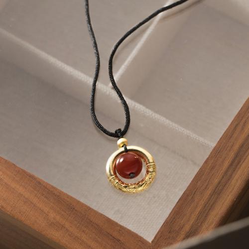 925 Sterling Silver Necklaces with Wax Cord & Red Agate plated for woman black Length Approx 64 cm Sold By PC
