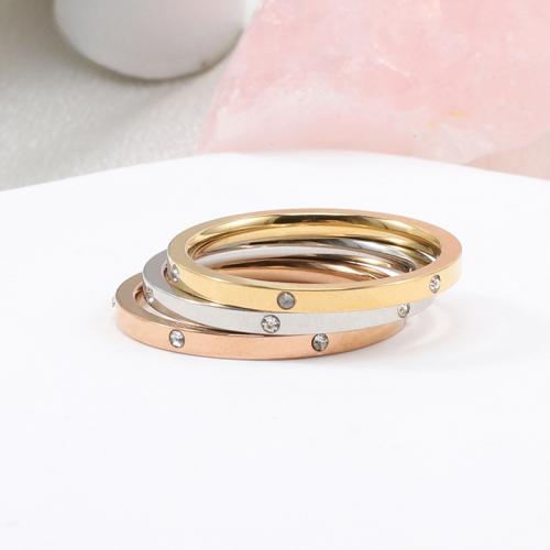 Rhinestone Stainless Steel Finger Ring 304 Stainless Steel with Rhinestone fashion jewelry & for woman & with rhinestone nickel lead & cadmium free 2mm Sold By Set