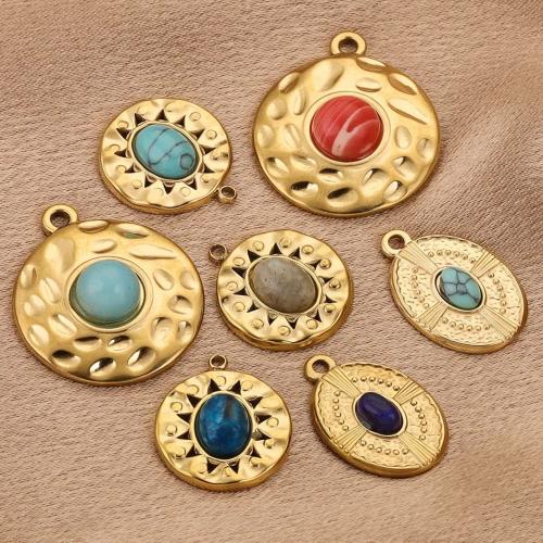 Stainless Steel Pendants 304 Stainless Steel with Gemstone 18K gold plated DIY golden nickel lead & cadmium free Sold By Bag