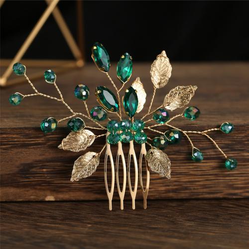 Ozdobne grzebienie, żelazo, ze Kryształ, biżuteria moda & dla kobiety, zielony, 140x80mm, sprzedane przez PC