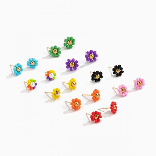 Earring Jewelry Seedbead with Plastic Flower fashion jewelry & for woman Sold By Pair