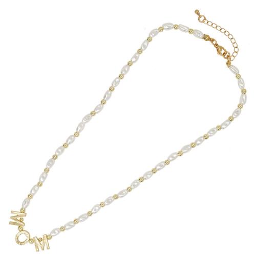 Collar de perlas de plástico, Perlas plásticas, con aleación de zinc, con 5cm extender cadena, hecho a mano, Joyería & para mujer, longitud aproximado 42 cm, Vendido por UD