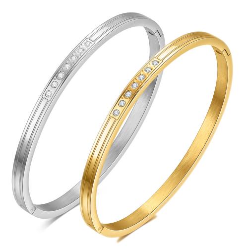 Stainless Steel Bangle 304 Stainless Steel Round plated for woman & with rhinestone Sold By PC