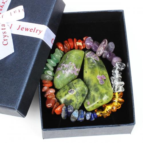 Edelstenen sieraden sets, Edelsteen, mode sieraden, gemengde kleuren, 73x93mm, Verkocht door box