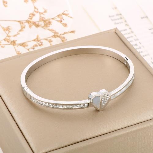 Stainless Steel Bangle 304 Stainless Steel with Shell fashion jewelry & for woman & with rhinestone gold nickel lead & cadmium free Inside x Sold By PC