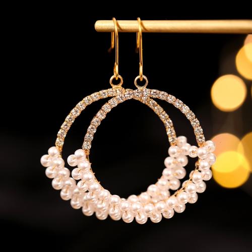 Cubic Zirconia Micro Pave Brass Earring with Plastic Pearl Donut gold color plated fashion jewelry & micro pave cubic zirconia & for woman & hollow white nickel lead & cadmium free Sold By Pair