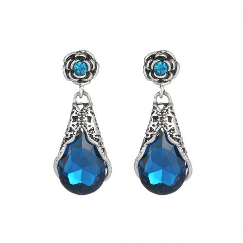 Brass Drop Earring with Crystal Teardrop antique silver color plated vintage & fashion jewelry & for woman blue nickel lead & cadmium free Sold By Pair
