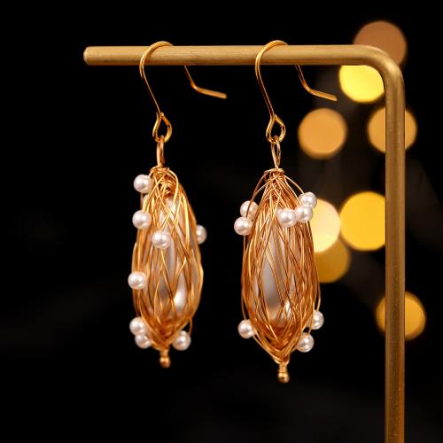 Brass Drop Earring with Plastic Pearl gold color plated fashion jewelry & for woman white nickel lead & cadmium free Sold By Pair