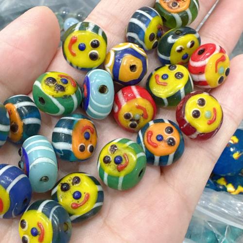 Holprige Lampwork Perlen, flache Runde, DIY, gemischte Farben, 15mm, ca. 10PCs/Tasche, verkauft von Tasche