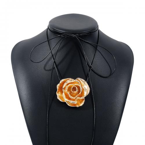 Fashion Choker Necklace Zinc Alloy with Wax Cord Flower handmade fashion jewelry & for woman nickel lead & cadmium free Length Approx 160 cm Sold By PC
