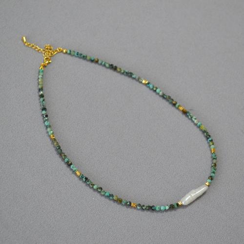Fashion Turquoise Necklace Freshwater Pearl with turquoise with 1.97inch extender chain Baroque handmade fashion jewelry & for woman Length Approx 15.75 Inch Sold By PC