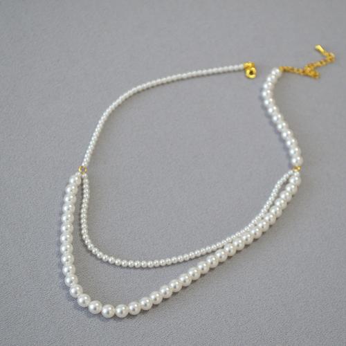 Plastic Pearl Necklace with 5cm extender chain handmade Double Layer & fashion jewelry & for woman Length Approx 39 cm Sold By PC