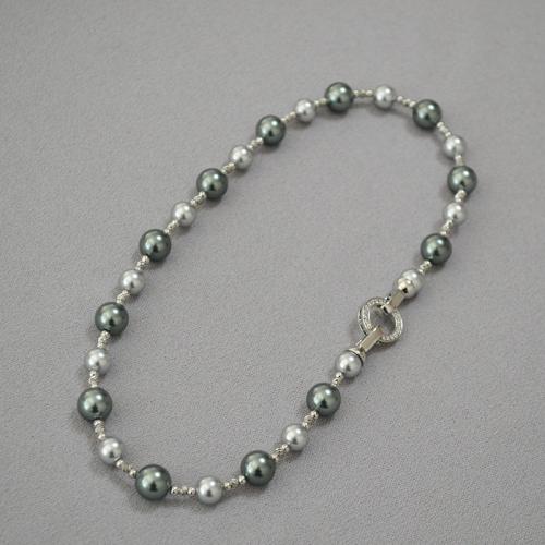 Collar de perlas de plástico, Perlas plásticas, con metal, Esférico, Joyería & micro arcilla de zirconia cúbica & para mujer, Vendido por UD