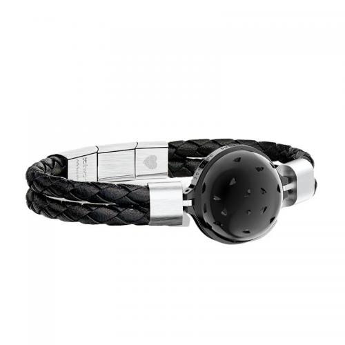 Titanium Steel Couple Bracelet with leather cord Carved with body sensor & fashion jewelry & Unisex nickel lead & cadmium free Length Approx 17-18 cm Sold By PC