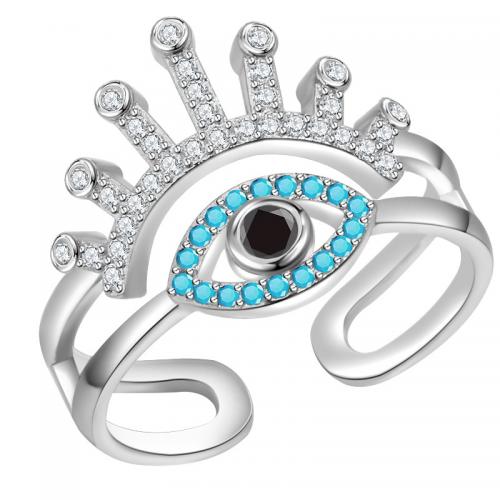 Messing Manchet Finger Ring, Boze oog, plated, verschillende stijlen voor de keuze & voor vrouw & met strass, Maat:6-10, Verkocht door PC