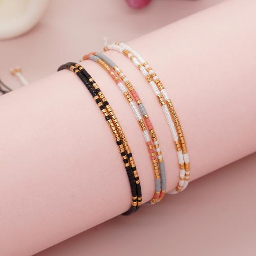 Glass Beads Bracelet Seedbead with Knot Cord & Brass gold color plated Double Layer & Adjustable & fashion jewelry & for woman Length Approx 28 cm Sold By PC