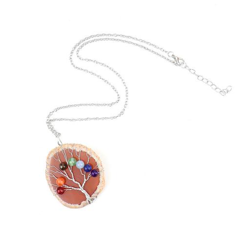 Agate Necklace with Iron & Zinc Alloy Tree silver color plated fashion jewelry & Unisex Length about 4.5-5.5cm Width about 5-6cm Length Approx 53 cm Sold By PC