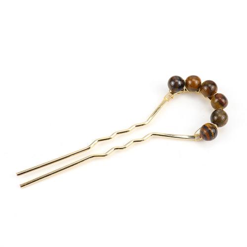 Hair Stick Zinc Alloy with Natural Stone gold color plated fashion jewelry & for woman nickel lead & cadmium free Length 10.4cm beads 0.8cm Sold By PC
