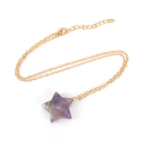 Natural Gemstone Necklace Natural Stone with Brass & Zinc Alloy Star gold color plated fashion jewelry & Unisex nickel lead & cadmium free 25mm Length Approx 53 cm Sold By PC