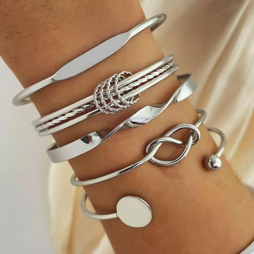 Zinc Alloy Bangle plated 5 pieces & fashion jewelry silver color nickel lead & cadmium free Sold By Set