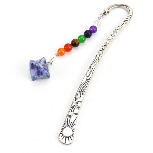 Zinc Alloy Bookmark with Natural Stone Eight Point Star silver color plated & Unisex nickel lead & cadmium free 120mm Sold By PC