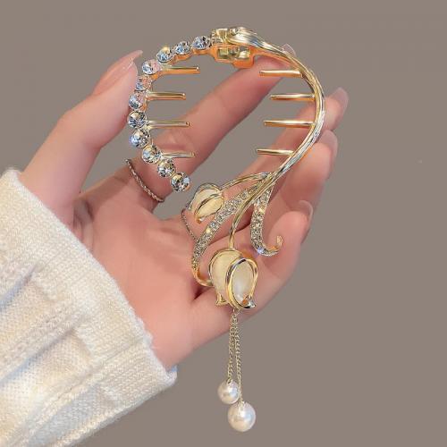 Zinc Alloy Hair Cuff with Plastic Pearl plated for woman & with rhinestone nickel lead & cadmium free 145mm Sold By PC