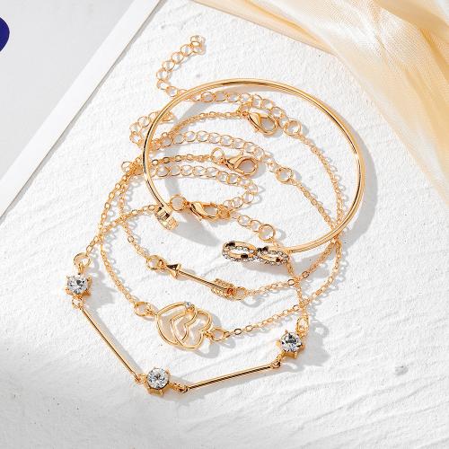 Zinc Alloy Bracelet plated 4 pieces & fashion jewelry & with rhinestone golden nickel lead & cadmium free Sold By Set