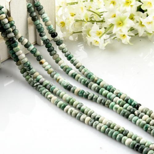 Natural Green Spot Stone Beads, Flat Round, DIY, green, 4x6mm, Approx 85PCs/Strand, Sold By Strand