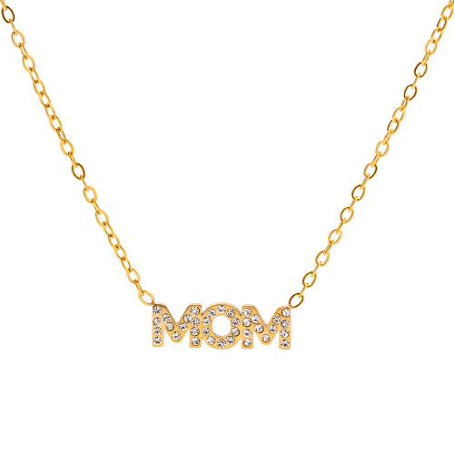 Stainless Steel Jewelry Necklace 304 Stainless Steel with 5.5cm extender chain 18K gold plated fashion jewelry & for woman & with rhinestone golden 9.10mm Sold Per Approx 40.5 cm Strand
